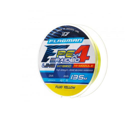 Шнур FLAGMAN PE Hybrid F4 135m FluoYellow 0.16mm. 9.1кг/20lb, Диаметр лески: 0.16 мм, Размотка: 135 м, Цвет: FluoYellow, фото 